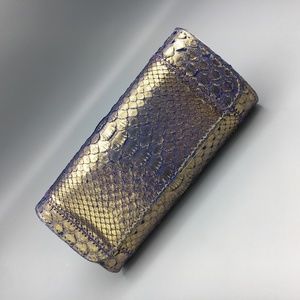 Carlos Falchi Python Clutch Gold Purple NWOT